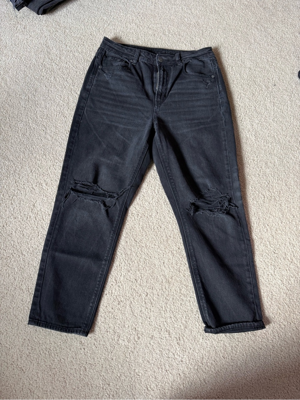 American Eagle Black Distressed Mom Jeans